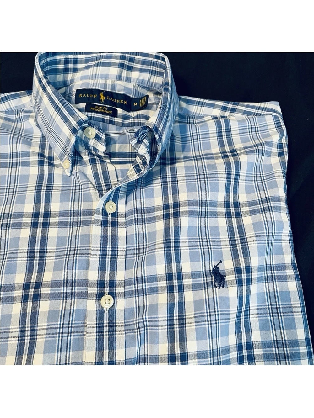 Ralph Lauren Performance Slim Fit Button Down Shirt Mens Medium Striped Blue - Picture 2 of 7